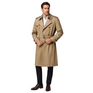 Hardy Amies Men’s Trench Coat w/ Zip-Out Plaid Liner Tan/Khaki Size 44R
